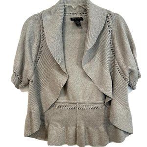 Audrey & Grace Open Front Cotton Knit Sweater Crochet Trim Short Slvs EUC Sz XL